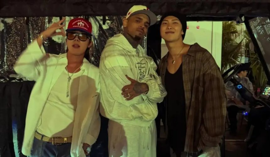 RM y J-Hope de BTS acudieron al concierto de Chris Brown y Usher en Toronto, donde posteriormente posaron junto al cantante.