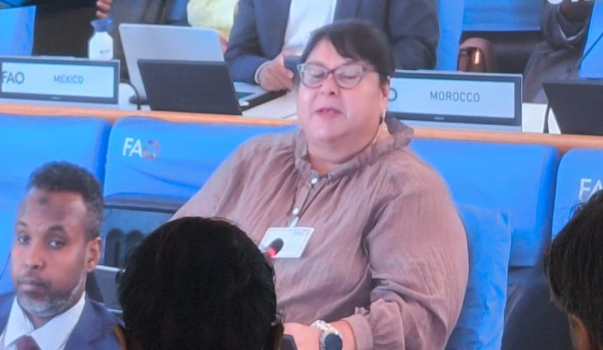 La viceministra de Sanidad Agropecuaria y Regulaciones del MAGA, Mayra Motta, durante su intervención en el 37º período de sesiones del Comité de Pesca de la FAO.